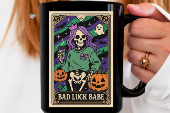 Bad Luck Babe Tarot Card PNG Skeleton: A Sassy Pastel Goth Design