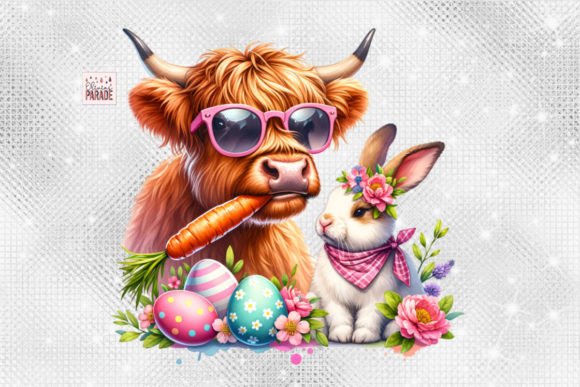 Charming Easter Designs: Highland Cow & Bunny PNGs
