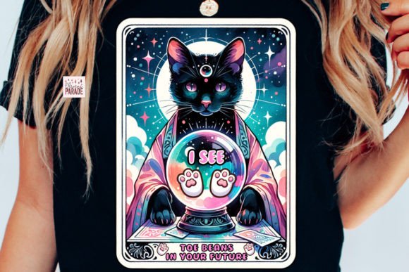 Enchanting Black Cat Tarot Card PNG Crystal Ball Design