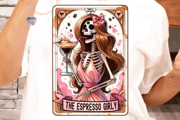Espresso Martini Tarot PNG Coquette Girl: Trendy Design Asset